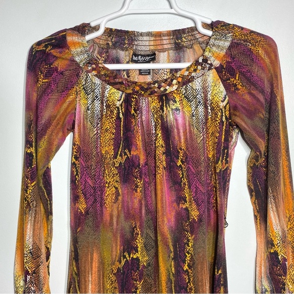 Self Esteem Tunic Top Women’s M Multicolor Snakeskin Braided Neck Casual Stretch - Picture 2 of 15